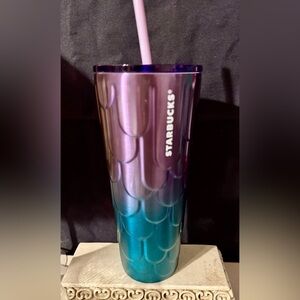 Starbucks Purple, twilight ombré stainless steel 24oz tumbler w/mermaid scales.